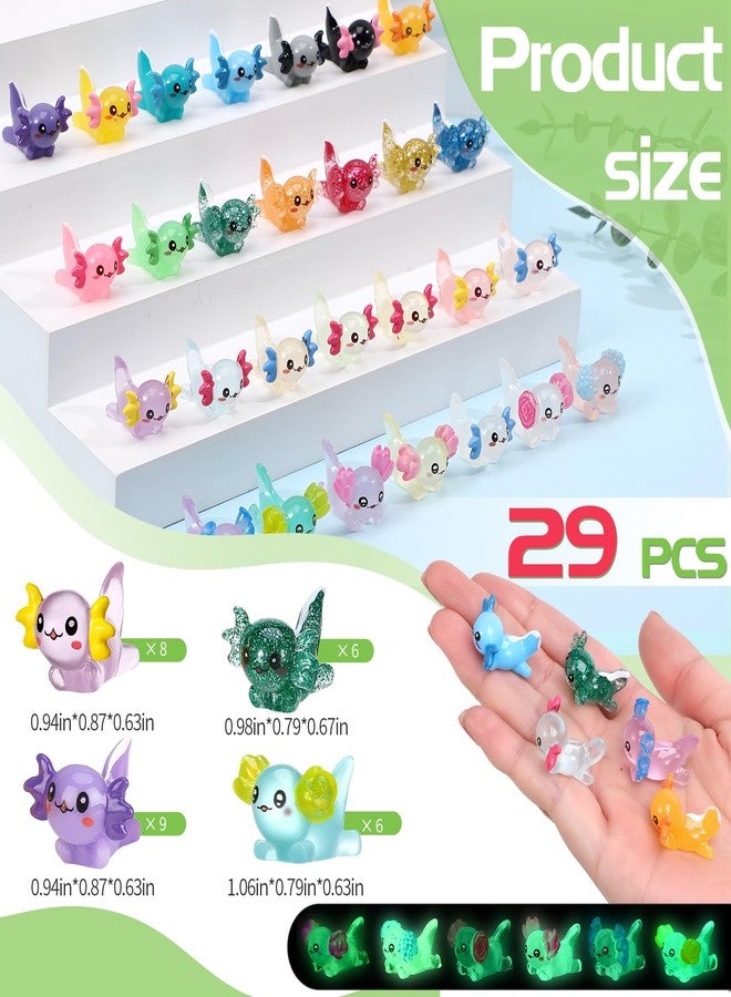 GGSTDDUP 29 Pcs Luminous Mini Resin Axolotl Glow in The Dark Little Tiny Resin Figurines Axolotl Bulk for DIY Garden Dollhouse Birthday Party Decoration Aquarium - Image 2